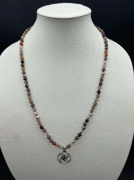 Red, Brown, Yellow Rutile Quartz, & Sterling Silver Ohm + Fibonacci Spiral