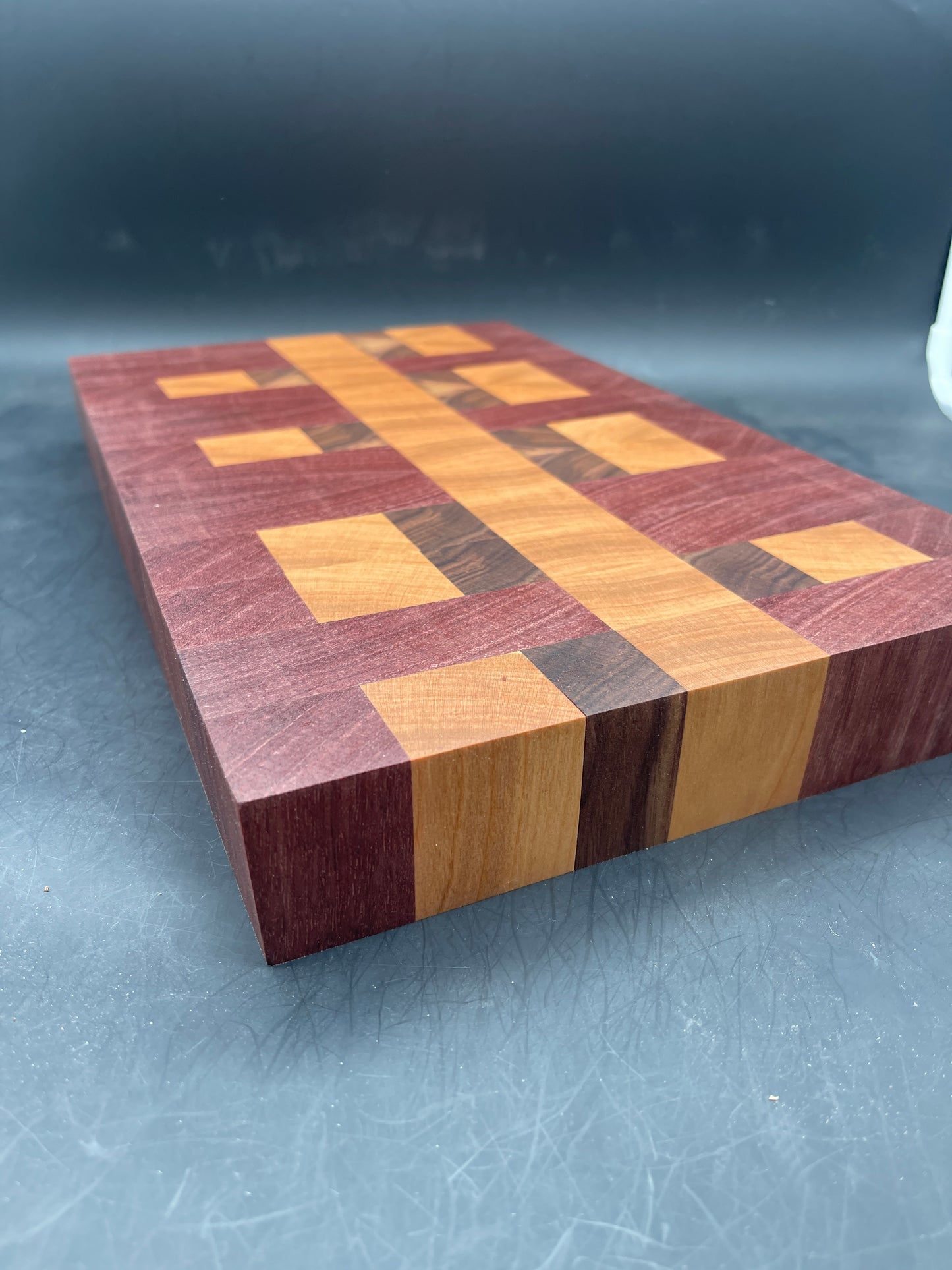 End Grain Cutting Board - Maple, Purple Heart, & Walnut 14.5"x9"